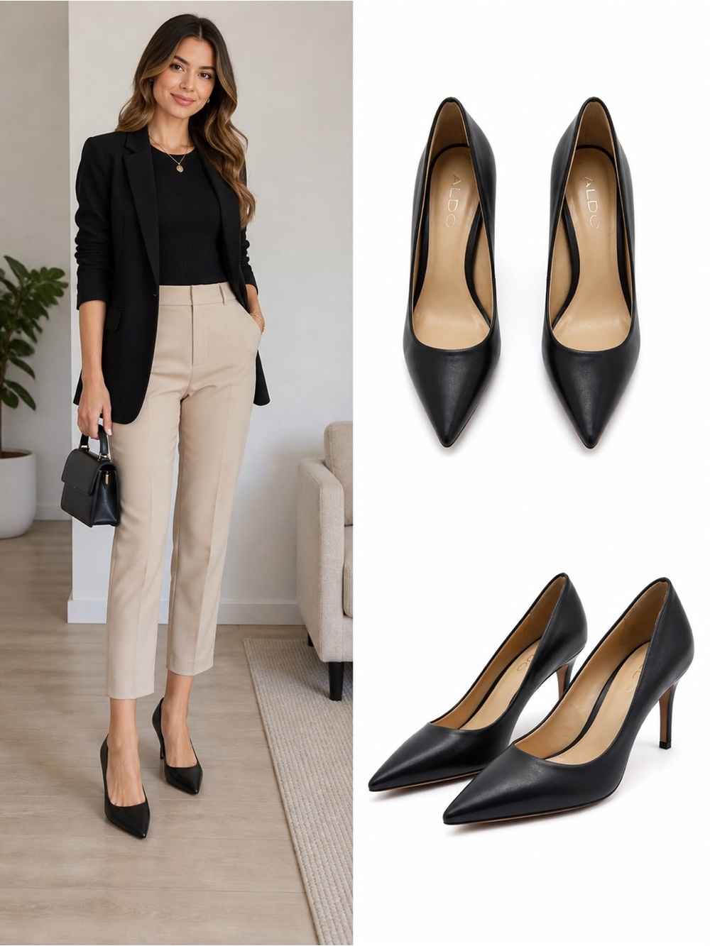 ALDO Black Pointed Leather-Look Pumps